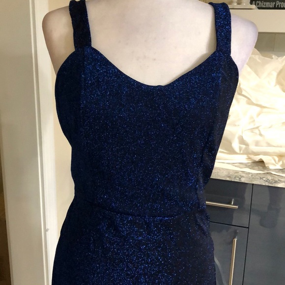 Fits 8-10 Blue glitter sleeveless midi - Picture 3 of 8